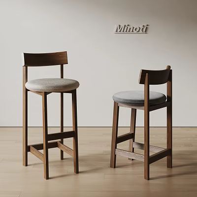 Modern Minotti Bar Stools With Wooden Frame And Light Gray Upholstered Seats 3d model