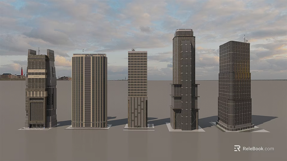 Modern High Rise Office Buildings With Glass Facades And Contemporary Design 3d model 