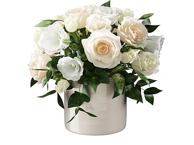 flowers flowerpot potted green white flower 3d model