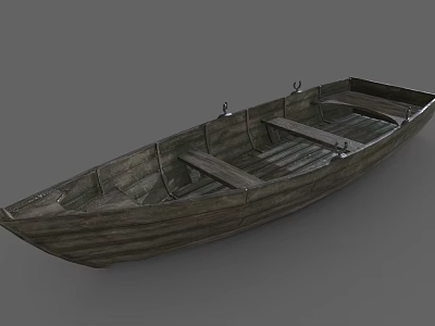 Vintage Wooden Boat With Seats And Wooden Planks On Gray Background 3d model
