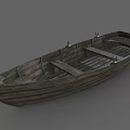 Vintage Wooden Boat With Seats And Wooden Planks On Gray Background