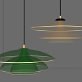 Modern Layered Pendant Lights With Green Glass Copper Frame And LED Edge Glow
