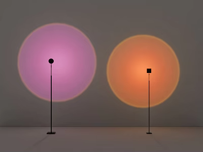 Modern Floor Lamps Projecting Pink And Orange Circular Light On Grey Wall 3d model