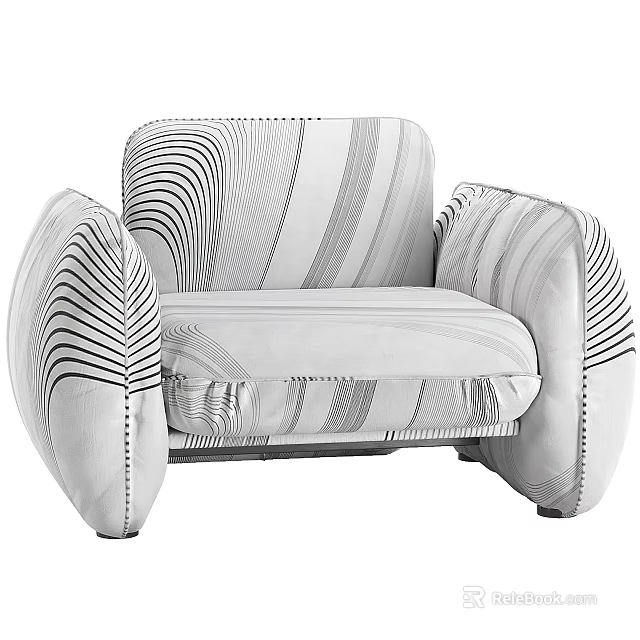 Stylish Single Sofa With Black And White Stripes And Rounded Armrests Design 3d model