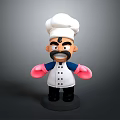 Cartoon Chef Figure With White Hat Black Hair Beard And Pink Gloves