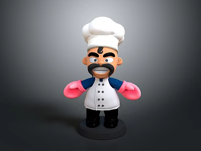 Cartoon Chef Figure With White Hat Black Hair Beard And Pink Gloves 3d model