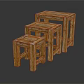 Three Wooden Stools of Different Sizes with Textured Surface and Modern Design