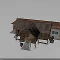 Traditional Wooden House With Red Tile Roof Stone Steps Pillars And Adjacent Brick Building