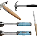 Essential Hardware Tools Set With Hammers Wrenches Chisel And Wooden Blue Black Handles 3d model