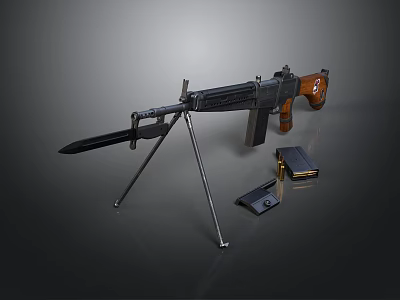 Vintage Assault Rifle Featuring Bayonet Tripod And Magazine Clips 3d model