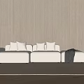 Beige Sectional Sofa With White Cushions Gray Throw And Beige Rug On Wooden Walls