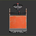 3D Rendering of Orange Forklift Structure with Metal Forks and Red Detail