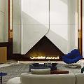 Modern Duplex Living Room Interior With High Ceiling And Crystal Chandelier