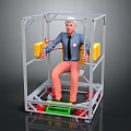 Functional Desk With Metal Frame Yellow Components And Green Pedal For Sitting