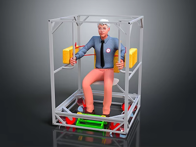 Functional Desk With Metal Frame Yellow Components And Green Pedal For Sitting 3d model