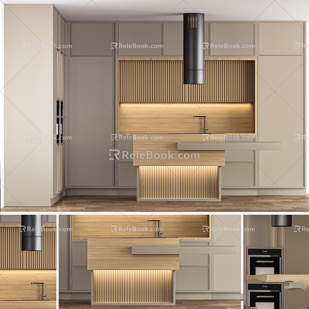 Modern Cabinet Kitchen Sink Facade Marble Wood 3d model