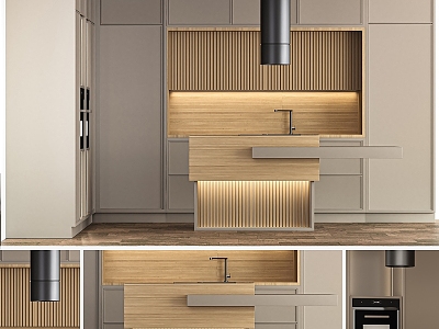 Modern Cabinet Kitchen Sink Facade Marble Wood 3d model