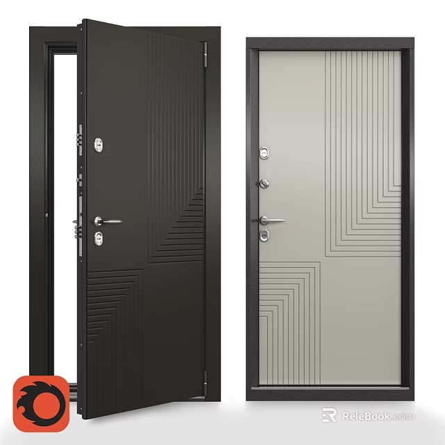 Modern Flush Doors With Geometric Line Patterns In Dark And Light Tones 3d model 