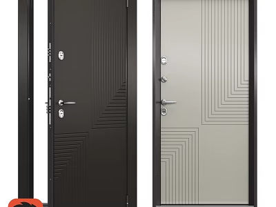 Modern Flush Doors With Geometric Line Patterns In Dark And Light Tones 3d model