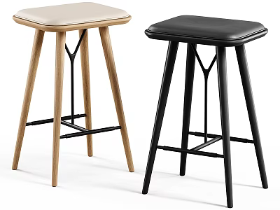 Two Modern Stools With Light And Dark Upholstered Seats And Wooden Legs 3d model