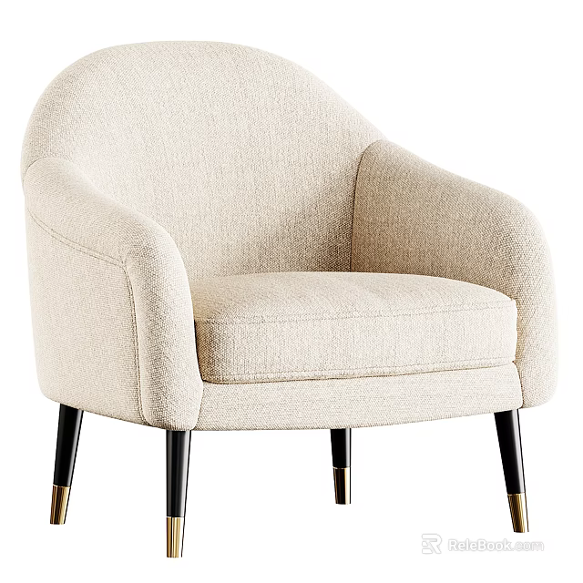 Modern Beige Upholstered Accent Chair with Curved Arms and Black Gold Legs 3d model 