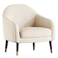 Modern Beige Upholstered Accent Chair with Curved Arms and Black Gold Legs