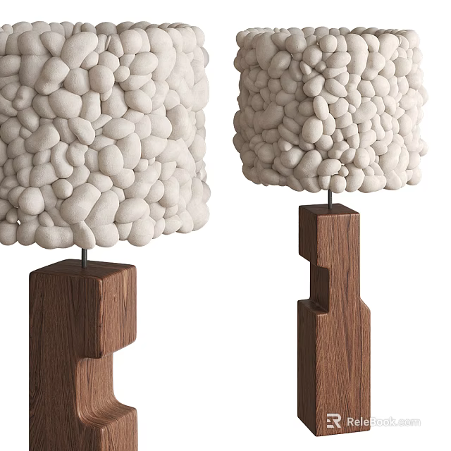 Elegant Modern Table Lamp Featuring Unique Wooden Stand And Pebble Shaped Fabric Shade 3d model 