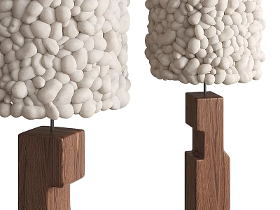 Elegant Modern Table Lamp Featuring Unique Wooden Stand And Pebble Shaped Fabric Shade 3d model
