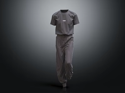 Stylish Modern Gray Casual Outfit With Short Sleeve T shirt And Loose Fit Pants 3d model