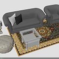 Modern Living Room Furniture With Gray Sofa Armchair Coffee Table And Patterned Rug