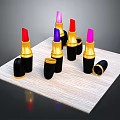 Colorful Lipsticks With Black Cases And Gold Bases Open Closed On Wooden Tray