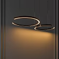 Modern Hanging Circular Chandelier With Illuminated Rings And Black Metal Frame
