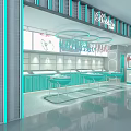 Beauty Store In Mall With Light Blue White Interior Display Counters And Large Screen 3d model
