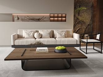 New Chinese-style Sofa Three-person Sofa Single Sofa Green Planting Tea Table 3d model