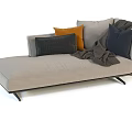 Modern Light Gray Chaise Lounge With Orange Gray Navy Cushions Throw Blanket And Black Legs
