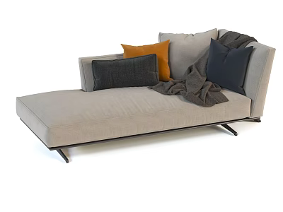 Modern Light Gray Chaise Lounge With Orange Gray Navy Cushions Throw Blanket And Black Legs 3d model