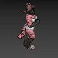 3D Game Movie Character with Pink Hair Dark Skin Rabbit Ears in Pink White Outfit