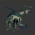 Camouflage Green And Beige Helicopter Model With Rotors And Fuselage Design