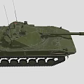 Military Green Tank With Long Barrel Tracks And Antenna On Gray Background