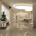 Modern Beauty Hair Salon Lobby With Bright Lighting Marble Floor Green Plant And Reception Desk