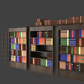 Wooden Bookcase Filled With Colorful Books With Boxes On Top And Ladder Beside Globe