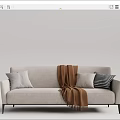 Modern Beige Fabric Sectional Sofa With Striped Throw Pillows Brown Blanket And Metal Legs