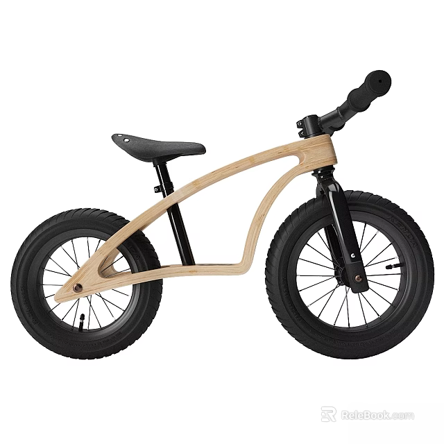 Stylish Kids Balance Bike Featuring Wooden Frame Black Tires And Comfortable Seat 3d model 