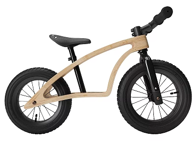 Stylish Kids Balance Bike Featuring Wooden Frame Black Tires And Comfortable Seat 3d model