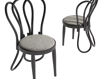 Curved Black Frame Dining Chairs With Gray Fabric Seat And Modern Design 3d model