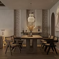 Modern Living Dining Room Interior With Beige Sofa Wooden Ceiling And Arched Shelves