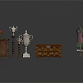 Vintage Display Cabinet Trophies Wooden Chest And Mannequin Decorative Collection