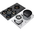 Modern Gas Stove With Multiple Burners And Control Knobs On Black Silver Panels 3d model