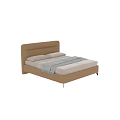 Modern Brown Upholstered Double Bed With Pillows And Throw Blanket 3d model