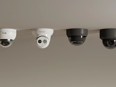 Multiple Ceiling Mounted Dome Security Cameras In White And Black 3d model